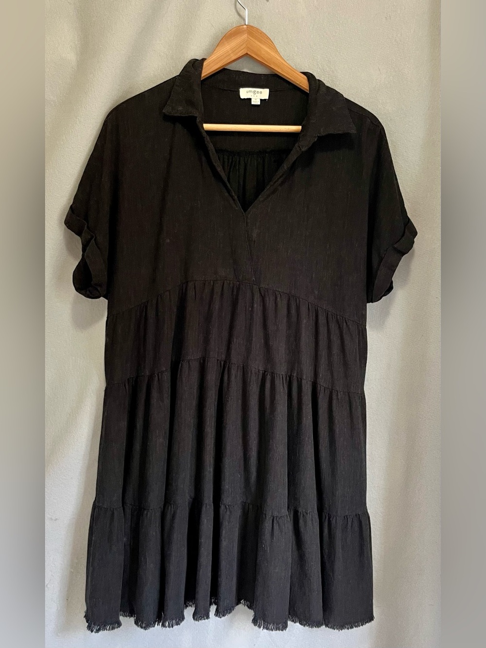 Umgee Black Linen blend babydoll Tiered  oversized Dress